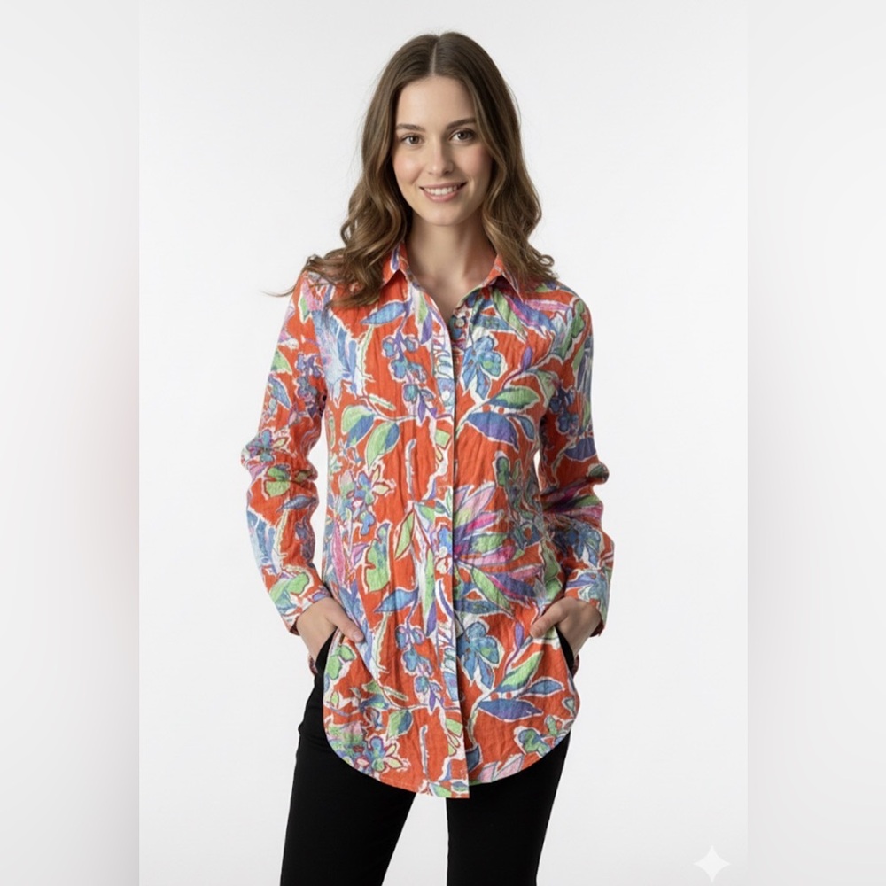J. McLaughlin Bright Tropical Leaf Flower Print Top